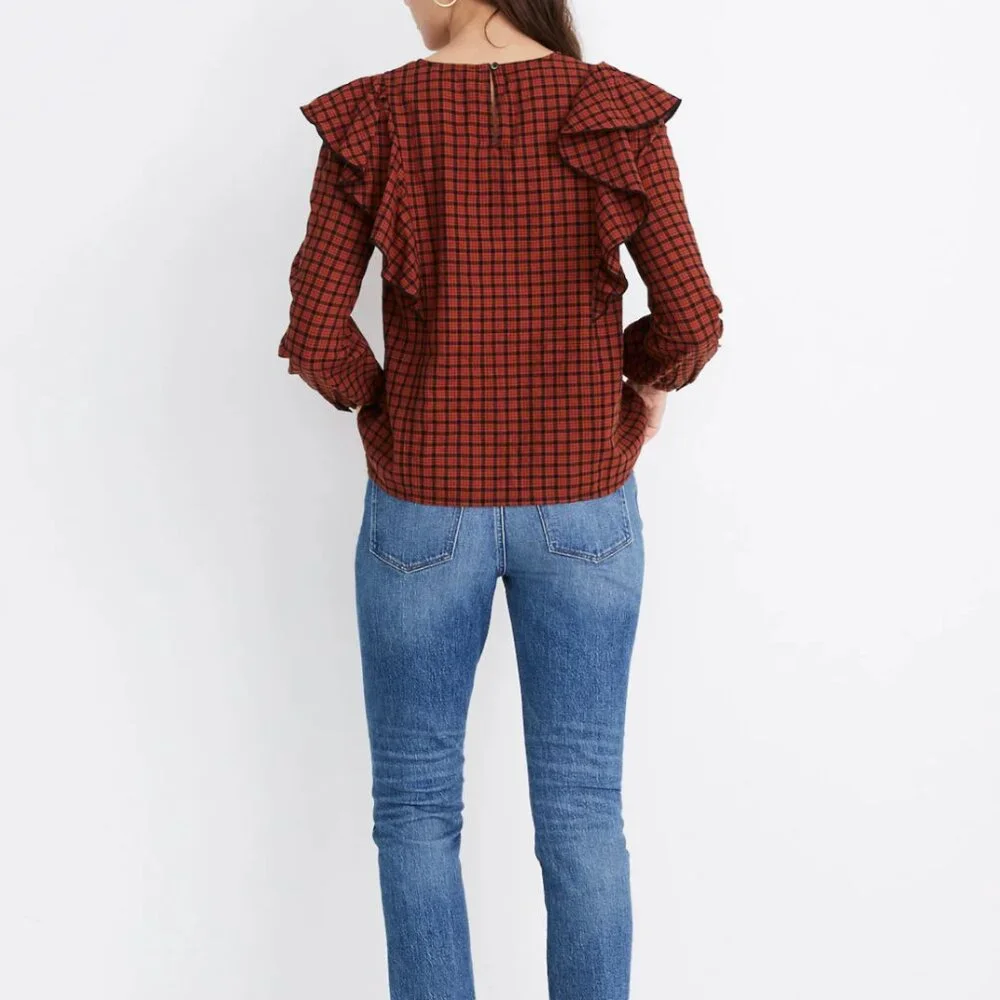 Madewell Ruffle-Front Top in Plaid - Picture 2 of 7